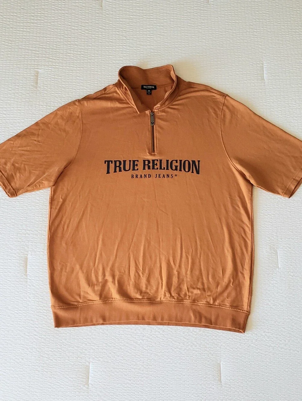 TRUE RELIGION Men's 1/4 Zip Pullover SS Lightweight Sweatshirt (XXL) Orange/Blue